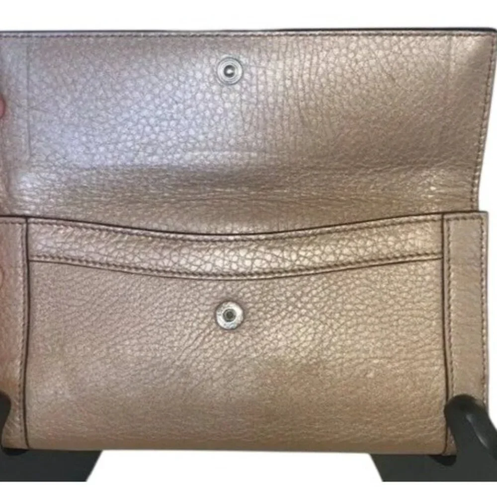 Gucci Vintage Gold Metallic Italian Leather Continental Bifold Flap Long Wallet